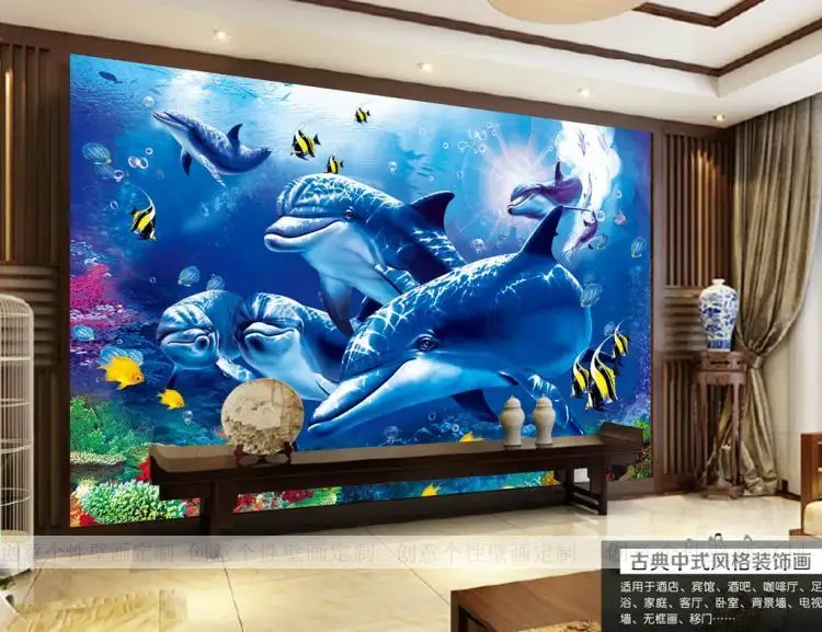 Прямая поставка пользовательские фото обои 3D Океан Дельфин Тема Обои фреска