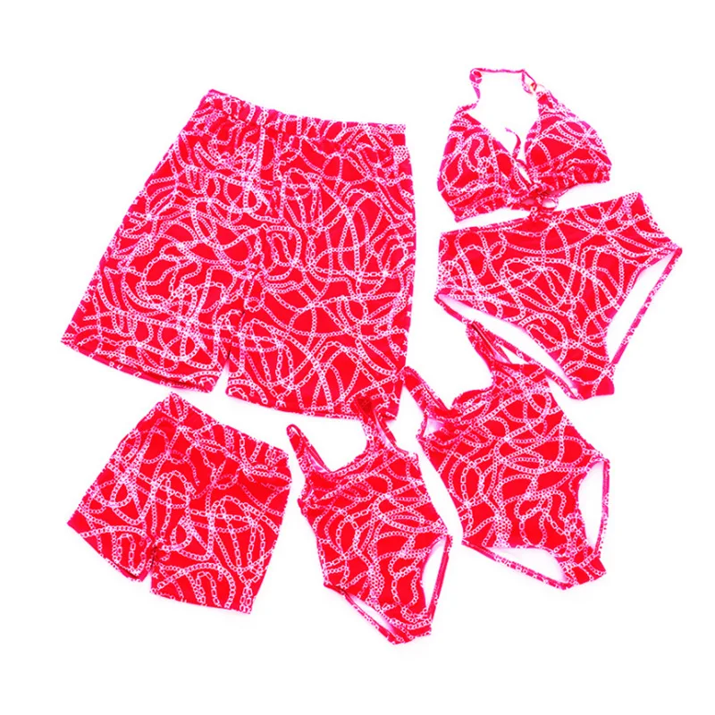 

MUMU Family Matching Outfit Chain Printed Family One-Piece Swimsuit Set Family Swimwear Sets Couple Clothes