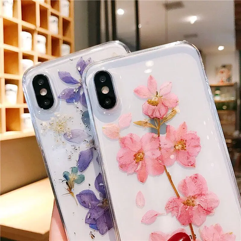 

Real dried flower phone case for iphone 12 11 pro max X XS XR 7 8 plus 6 6s SE 2020 Sunflower silver foil soft TPU cover