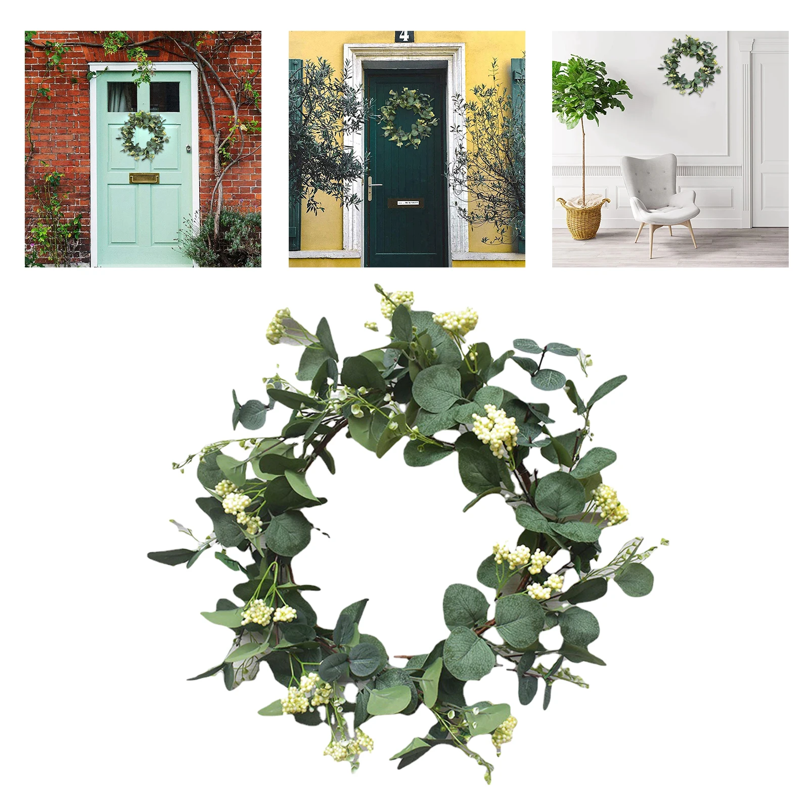 

20'' Eucalyptus Wreath Farmhouse Front Door Garland Wedding Christmas Decor