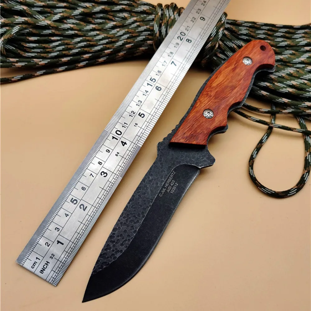 

Hunting Straight Knife Tactical Fixed Knives Steel head+solid Wood Handle Survival Knife Camping Rescue Knife tools