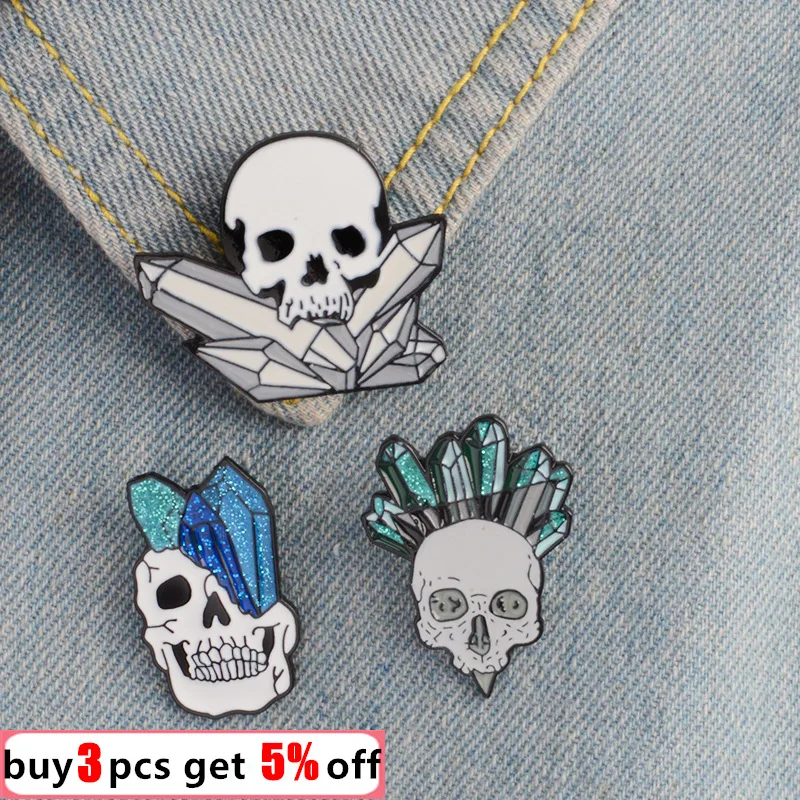Кристальный череп бейдж в стиле Панк для одежды, джинсов и сумок, эмалевый брошь-значок Хэллоуинской ювелири из серии Подарков Фанатам и Друзьям с возможностью доставки.