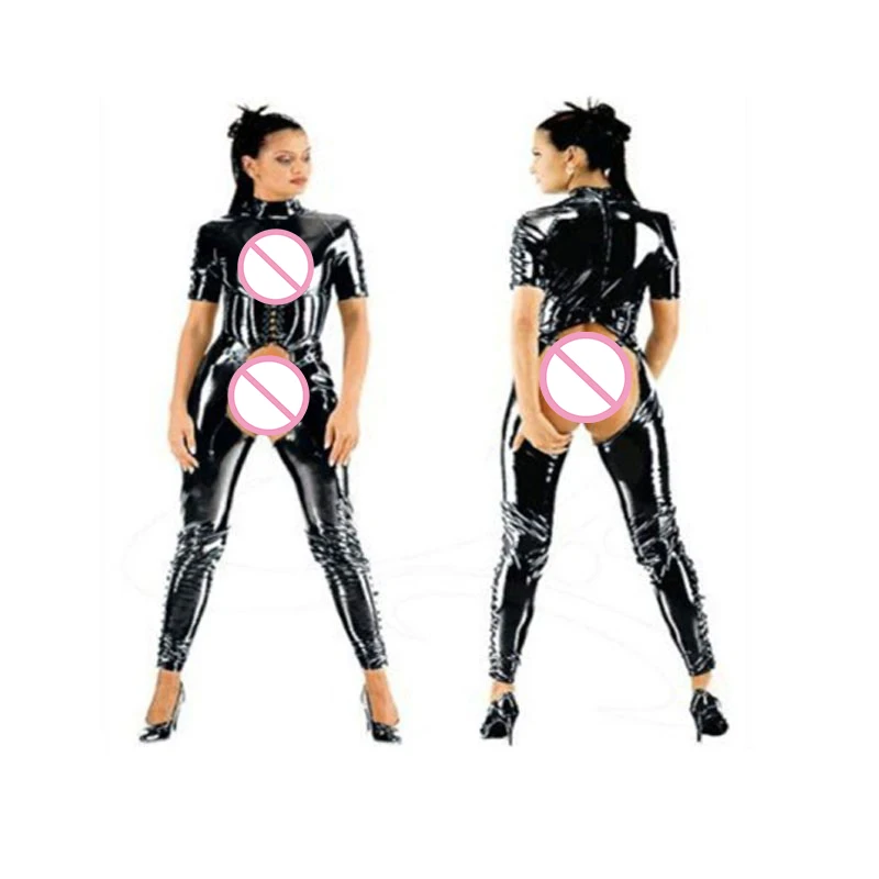 Комбинезон из искусственного латекса с открытой промежностью и короткими