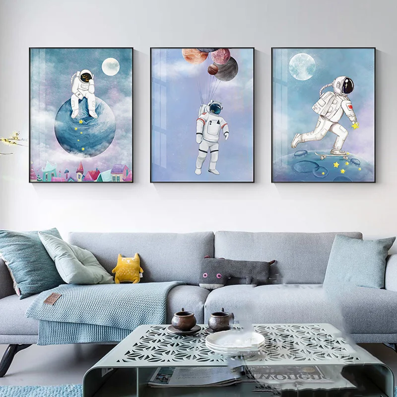 Скандинавский синий космический астронавт модульный плакат Настенные работы