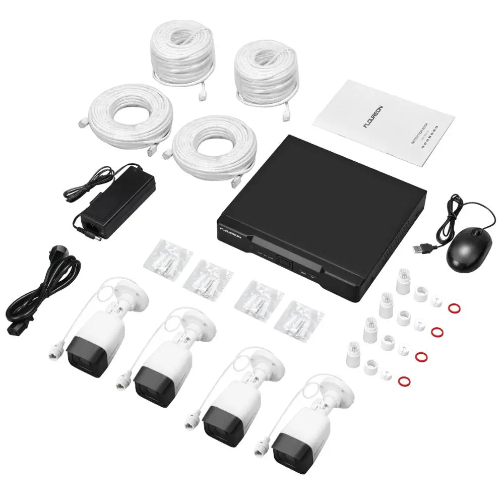 Floureon DVR комплект 1080P XPOE 8CH + 4 шт. 2.0MP камеры видеонаблюдения системы безопасности