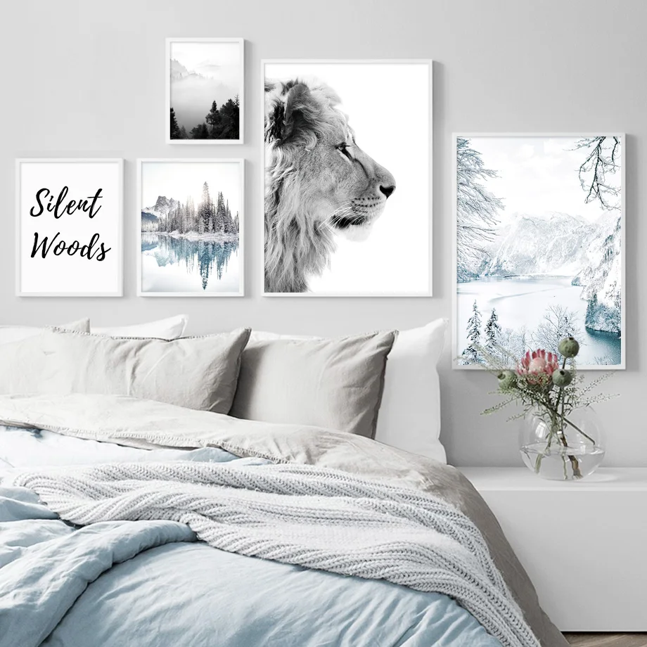 Настенная живопись на холсте с изображением волка Льва снежной сцены
