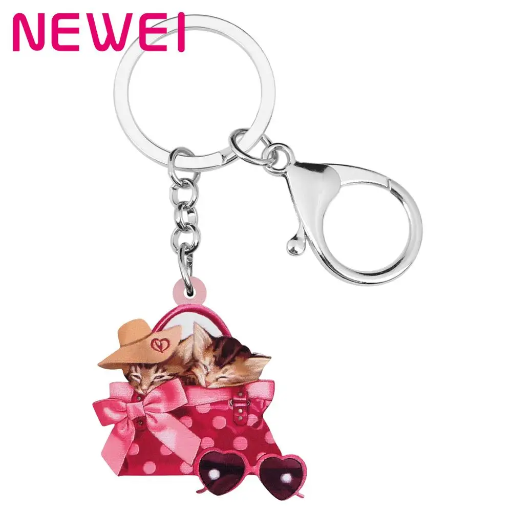 Newei акриловый День Святого Валентина каникулы кошка Цепочки Кольца Для Ключей