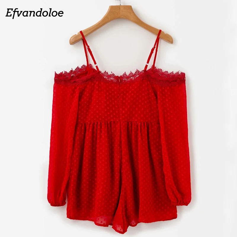 Efvandoloe, женские комбинезоны, кружевные шифоновые Комбинезоны с бретельками, комбинезоны, комбишорт, с открытыми плечами, бандаж, сексуальный короткий комбинезон