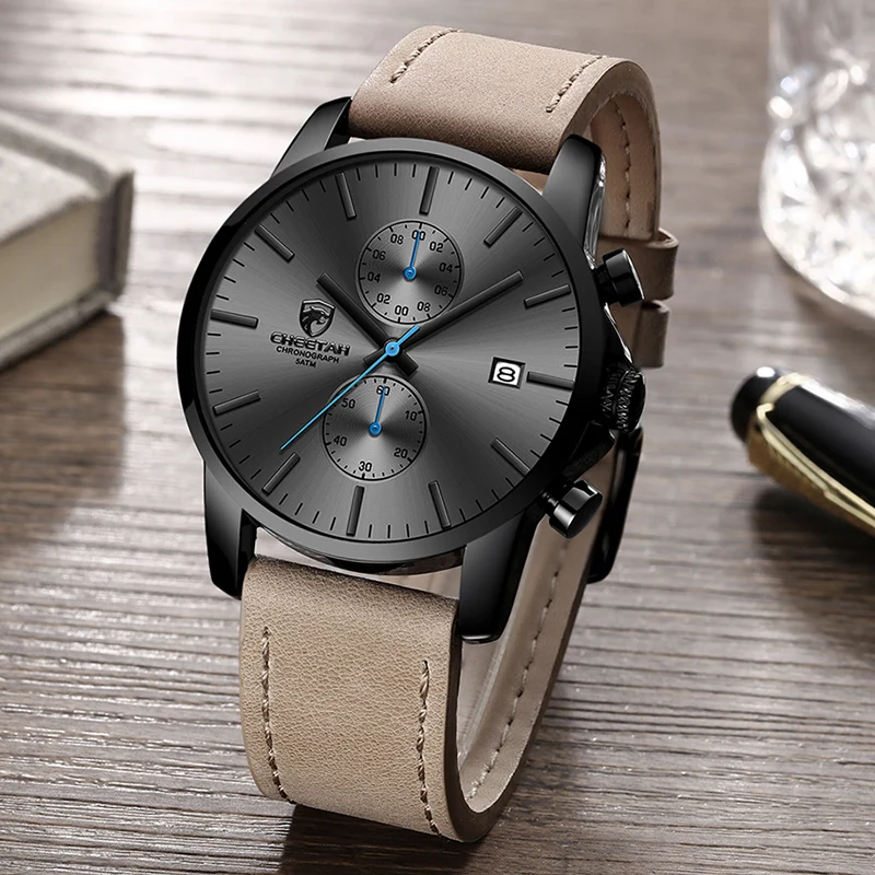 Reloj Hombre CHEETAH простой дизайн часы спортивные мужские наручные с кожаным ремешком