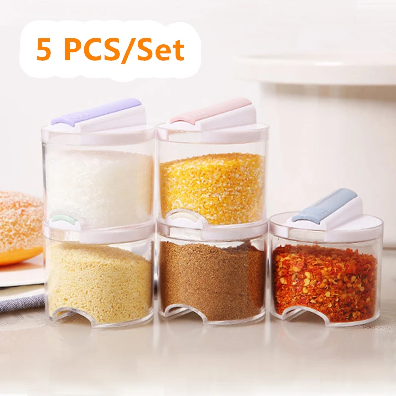 

5pcs/set Kitchen Sugar Salt Pepper Spices rack Seasoning Storage Box Organizer Bottle pot for condiment spice jar container set