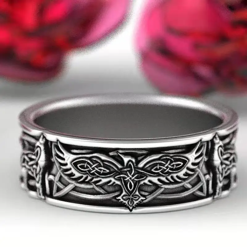 

Retro Personality Black Totem Ring Animal Shape Pattern Men and Women Universal Ring