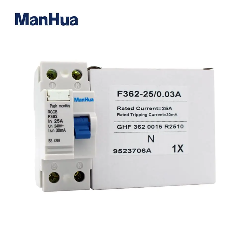 ManHua F362 25A 240VAC 30mA 2P выключатель остаточного тока Электрическая защита от утечки |
