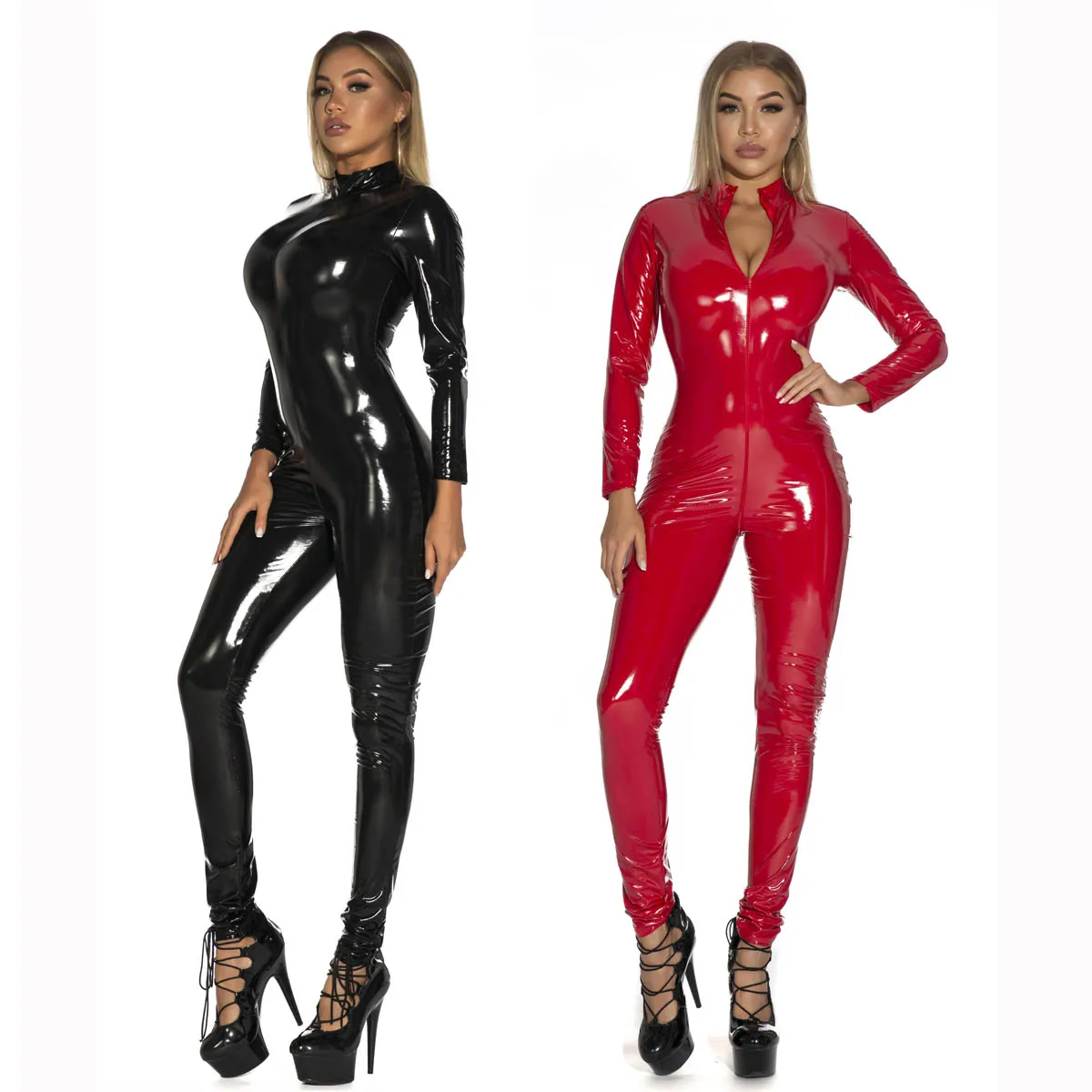 

body suit Black Faux Leather Open Crotch pvc Catsuit with Zipper Sexy Latex Catsuit Fetish Wear Sexy Costumes