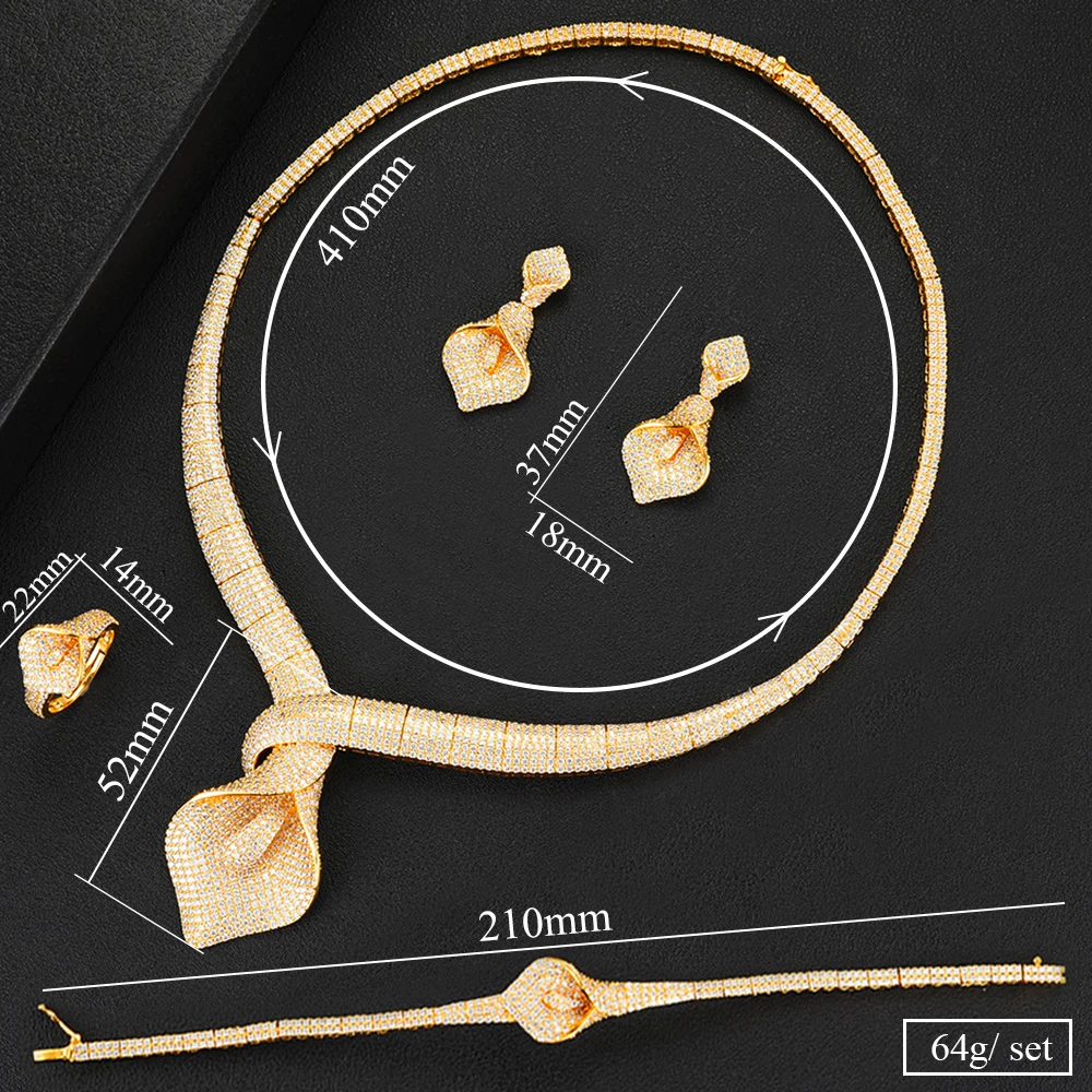 

SisCathy Exclusive 4PCS Necklace Bangle Earrings Ring Jewelry Sets Full Mini Cubic Zirconia Luxury Flower Women Jewelry Set