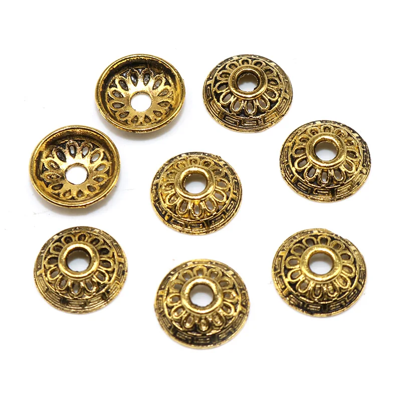 12 мм 100 шт./лот тибетские посеребренные Концевики с лепестками и цветами Подвески