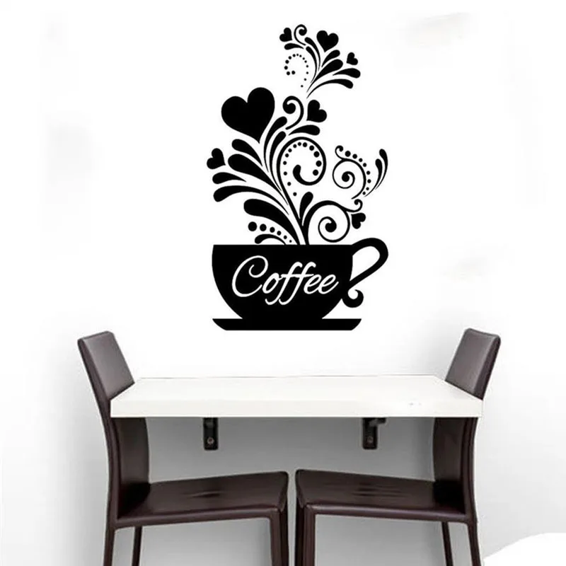 

Creative Flower Vine Coffee Cup Wall Sticker For Cafe Restaurant Decoration Decals Wallpaper Hand Carved Kitchen Stickers