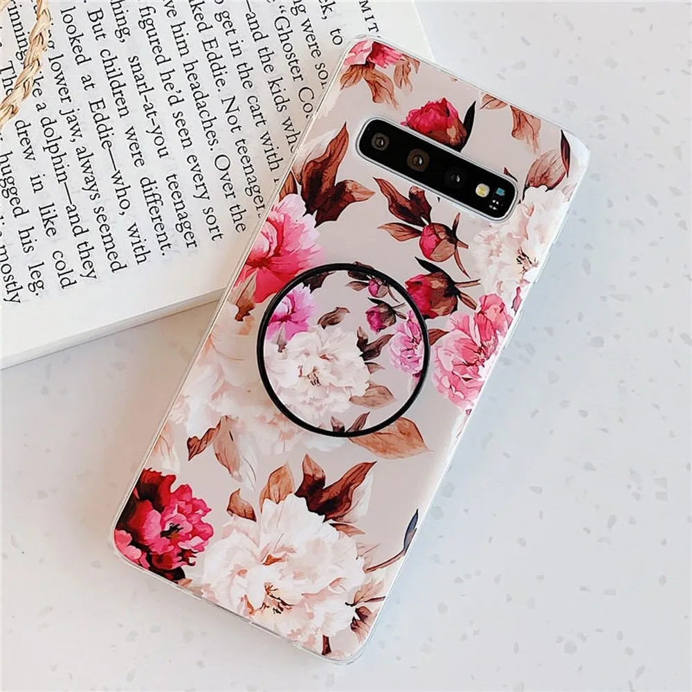 Модный чехол INS с цветами для samsung Galaxy S10 S10e S9 S8 Plus задняя крышка IMD держатель