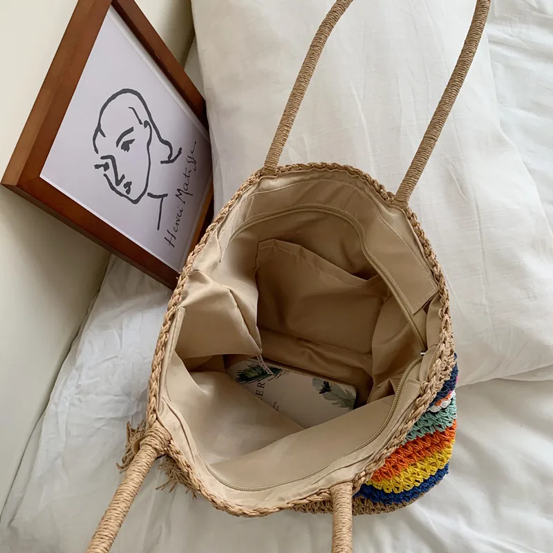 Цветные соломенные сумки на плечо DikizFly 2020 женские летняя пляжная сумка большие