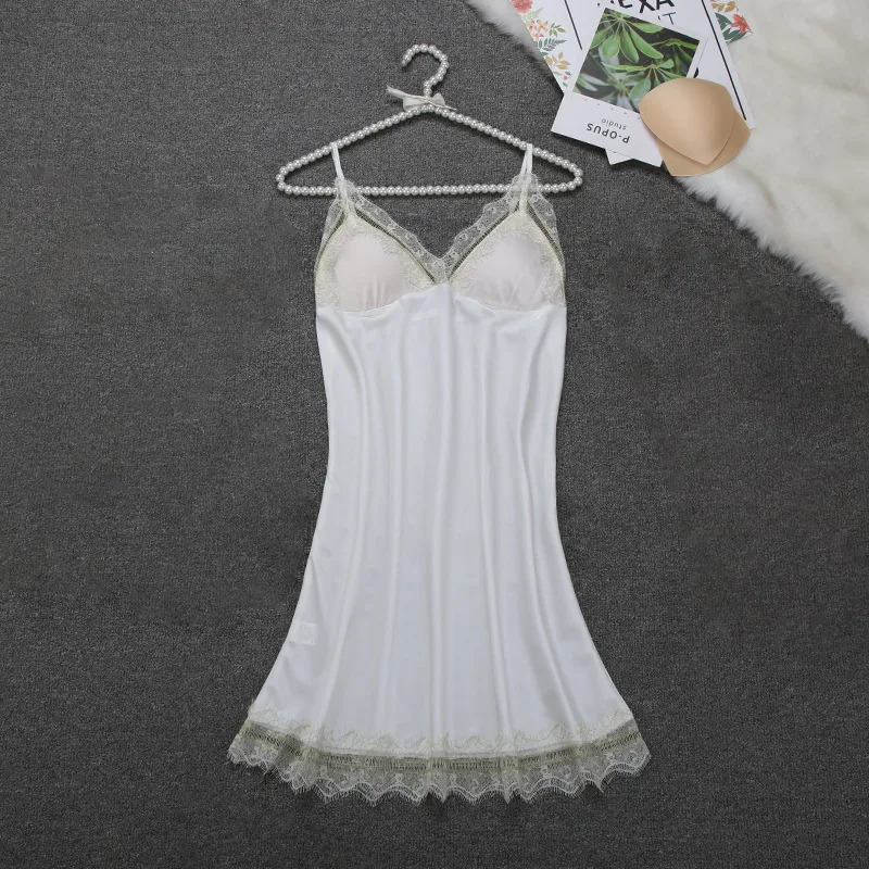 

Satin Women Sleepwear Spaghetti Strap Nightgown Intimate Lingerie Nightdress Sexy Lace Home Dressing Gown New Nightwear