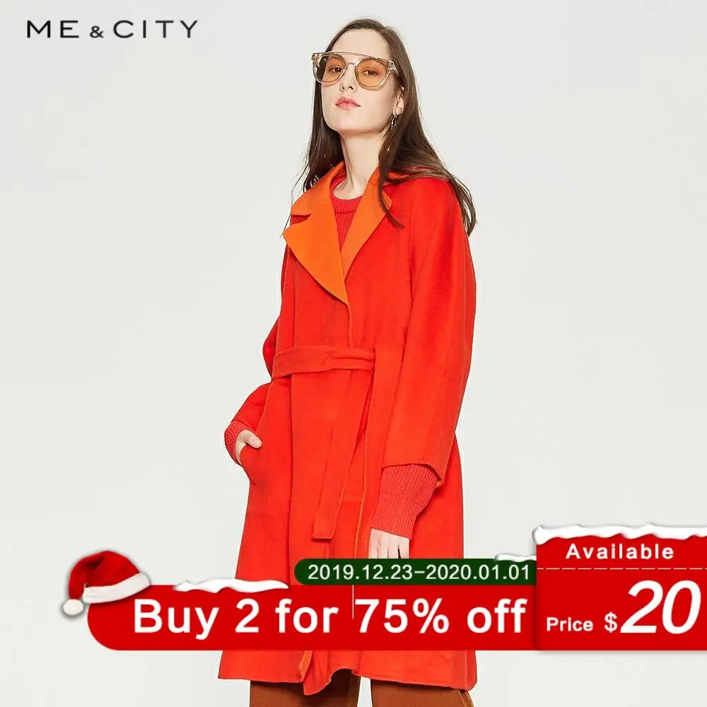 Me & city 2019 Женское шерстяное пальто двусторонняя верхняя одежда зимняя с поясом
