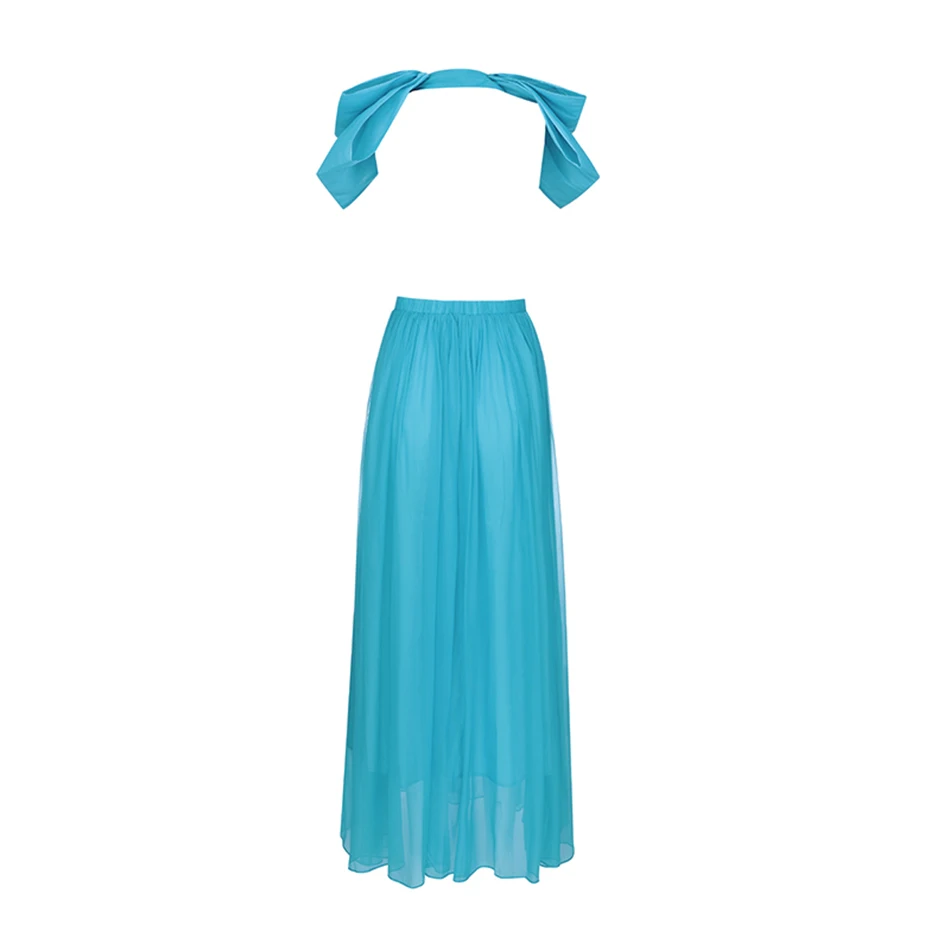 Новинка лета 2019 женское длинное платье небесно-голубого цвета роскошное