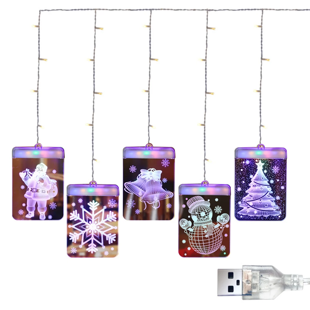 

New 3D Christmas Santa Claus Elk Bell LED Fairy Lights Hanging Ornaments Navidad Christmas Decoration For Home New Year Xmas