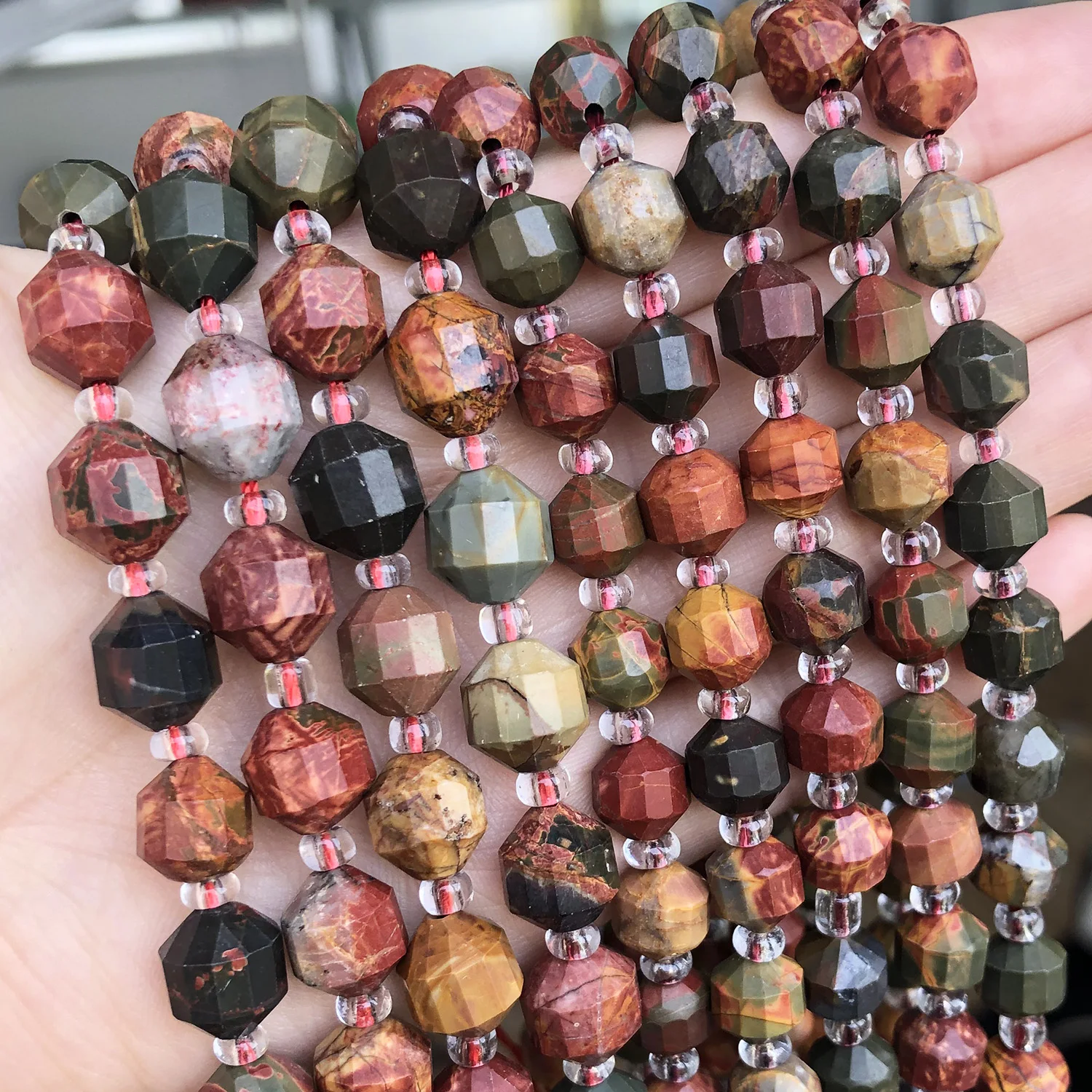 

Натуральные граненые бусины Пикассо Jaspers, оливковый камень, драгоценный камень, свободные минеральные бусины для самостоятельного изготов...