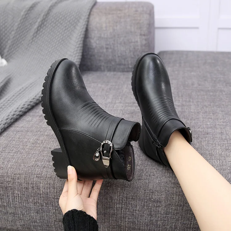 ZZPOHE Women's Winter Shoes Genuine Leather Famale Ankle Warm Snow Boots Ladies Plus Size Women Soft Comfortable Flat Boot | Обувь