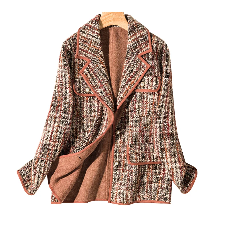 

New 100% wool coat women Winter fashion fragrance high end double faced woolen coat slim short wool coat women cashmere overcoat