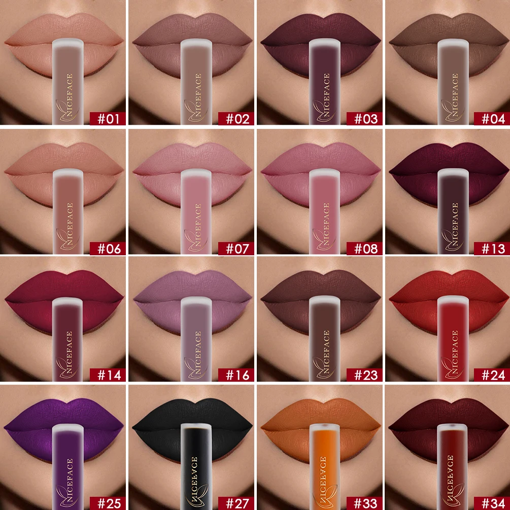 NICEFACE Lip Gloss 34 Colors Velvet Nude Matte Lipstick Liquid Tint Cream Pigment Long Lasting Silky For Makeup Lipgloss | Красота и