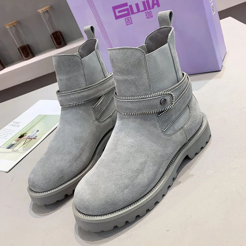 Новые высокие ботинки GUJI кожаные мартинсы модные универсальные на толстой