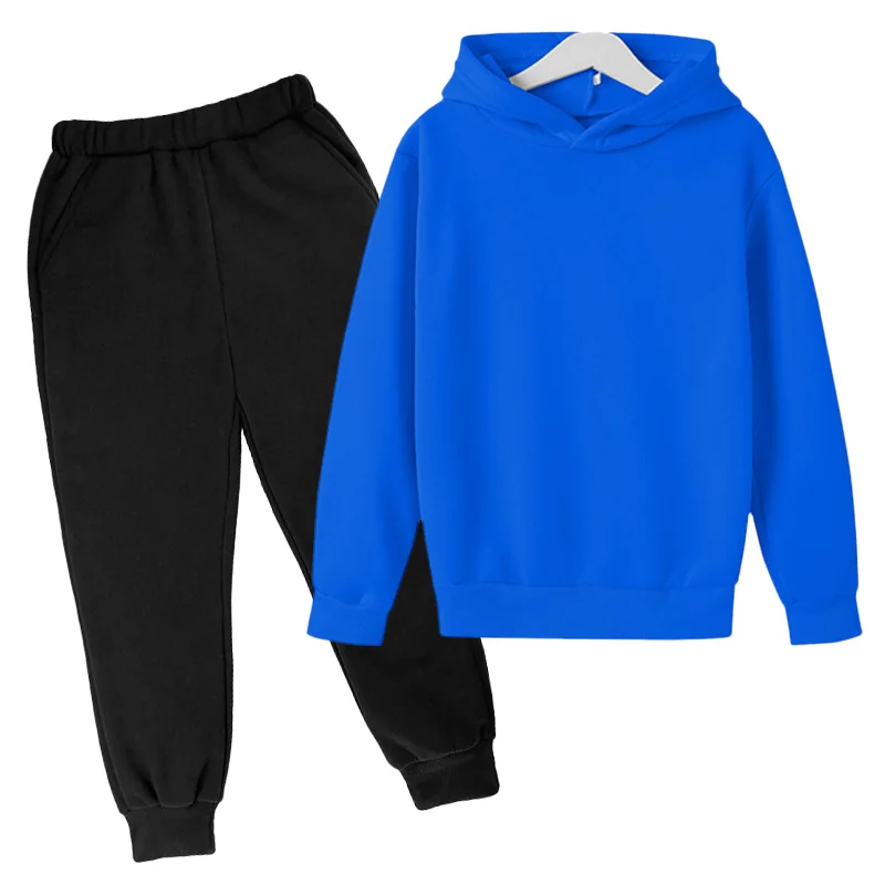 

Fleece Sportswear Girls And Boys Two-Piece Hooded Sweatshirt Pants Solid Color Hooded Suit Spring And Autumn Casual Sportswear