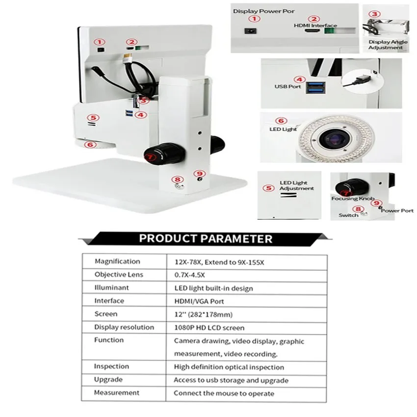 Интегрированный Промышленный цифровой микроскоп efix HDMI дисплей 11 6 дюйма для