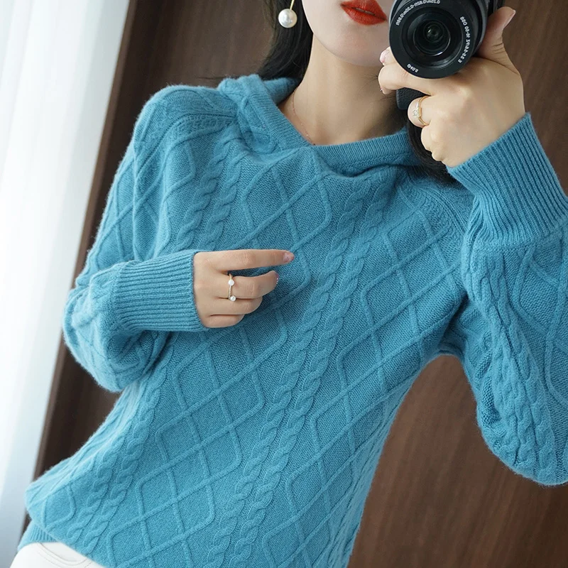 

LHZSYY 2020 Autumn Winter Women Wool Sweater Loose Hoodie Neck Pullover Knit Base shirt Solid color Simple Cashmere Warm Sweater