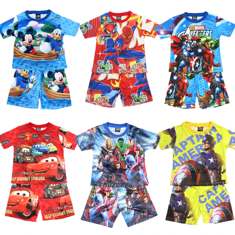 

Disney Boys Sets Mickey Mouse Short Sleeve Kids Clothes Summer Children's Pajamas Outfits Superhero McQueen Avengers Spiderman