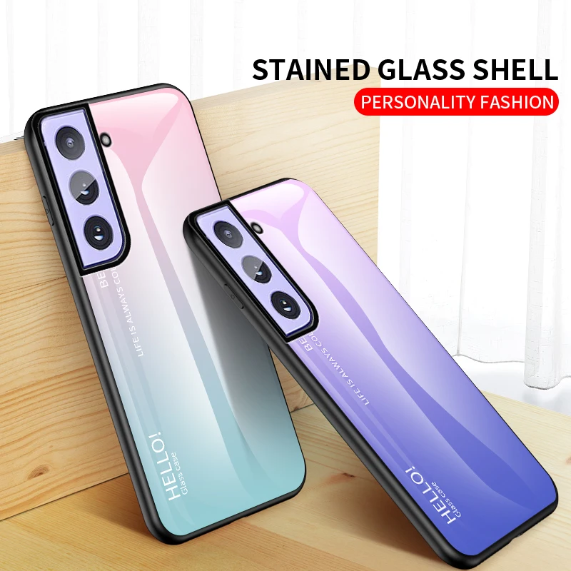 

Soft Silicone Case for Samsung Galaxy S21 5G Ultra Case Cover Gradient Tempered Glass Soft TPU Silicone Back Cover for S21 5G