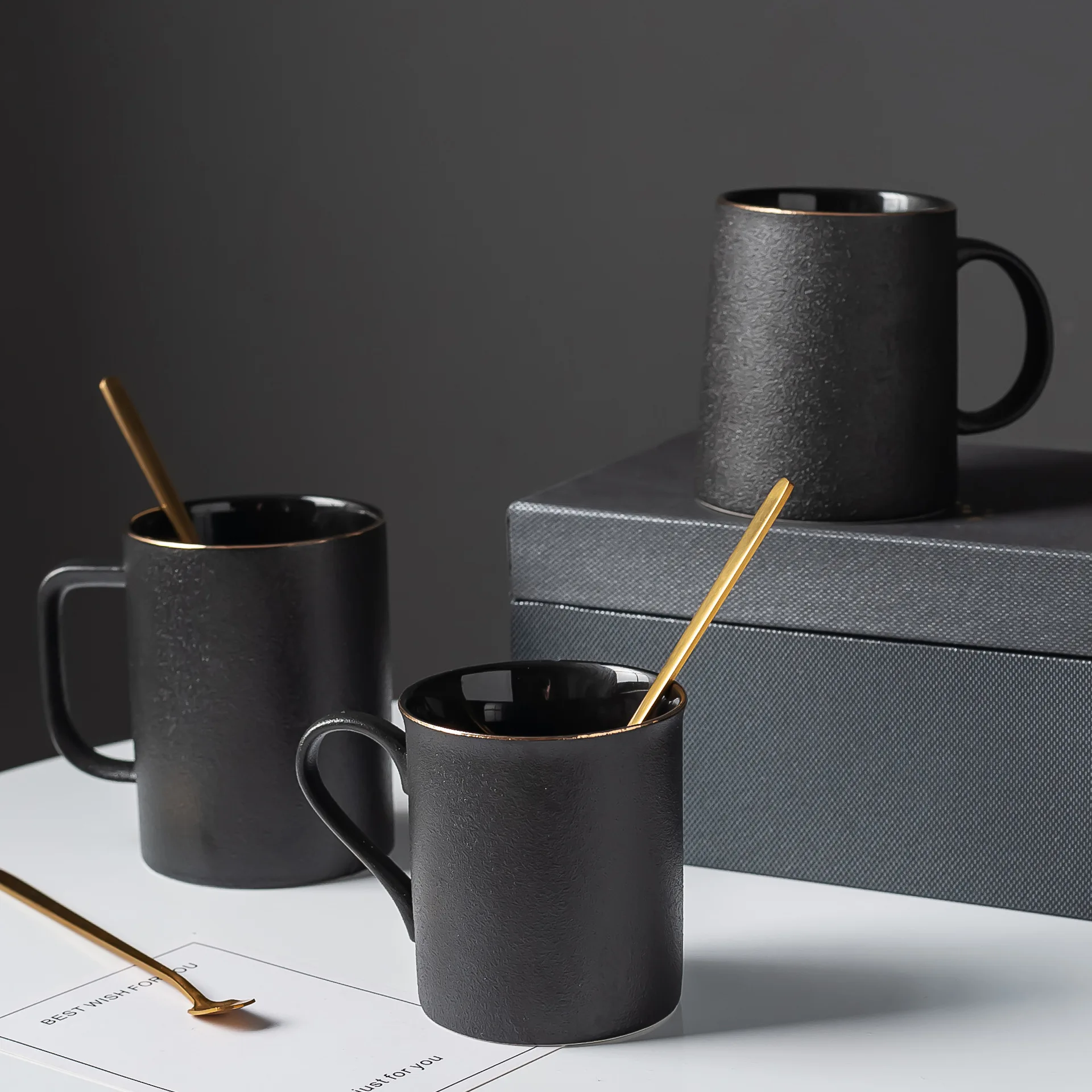 

Керамическая кружка-тумблер, чашки для чая a Creativas, чашки для кофе, молока, кружки, новинка, большая винтажная домашняя черная чашка