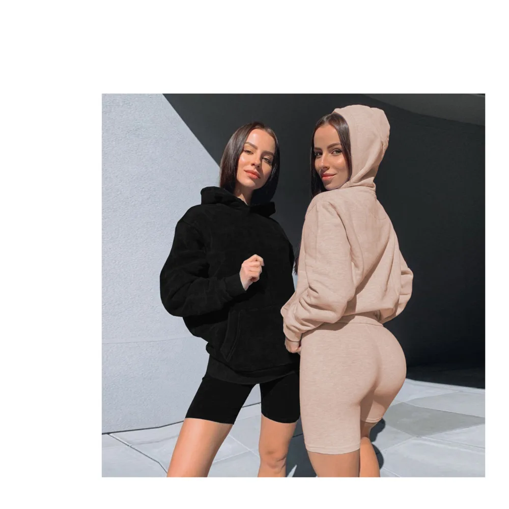 

Women Biker Shorts Hoodies Sweatshirt Set Joggers Suit Two Piece Outfits Set Clothes Ladies Tracksuit Sweat Suit