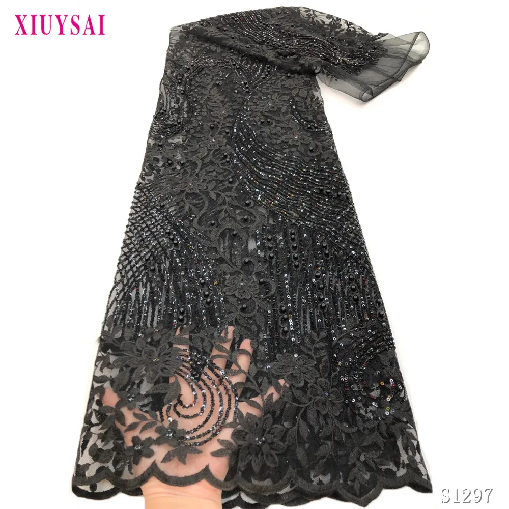

African lace fabric new arrival french net tulle lace with sequins for party high quality african mesh lace for dress S1297