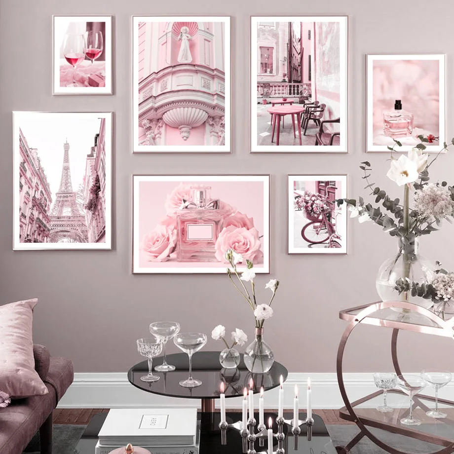 

France Paris Tower Red Wine Perfume Flower Wall Art Canvas Painting Nordic Poster And Prints Wall Pictures For Living Room Decor