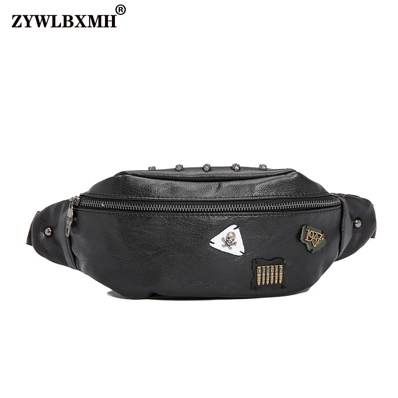 

ZYWLBXMH Rivet Waist Bag Skull Fanny Pack Solid Color Waist Packs Waterproof PU Leather Belt Bag Banana Bag Men's Bag RiÃ±onera