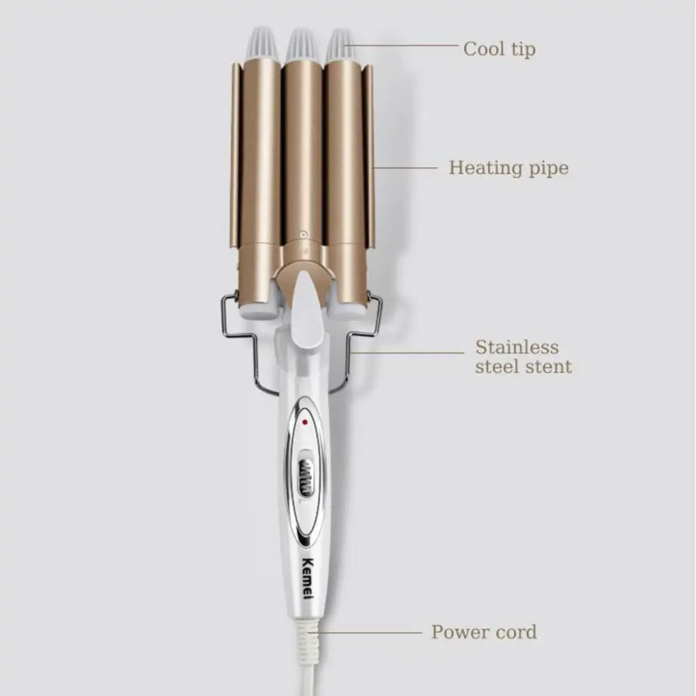 Kemei Hair Curling Iron Ceramic Triple Barrel Styler Waver Styling Tools Professional Electric Curler EU Plug KM-1010 | Красота и