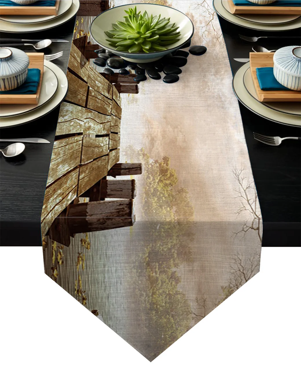 

Quiet Wooden Bridge Table Runners Christmas Table Decorations for Home Party Wedding Camino De Mesa Kitchen Accessories