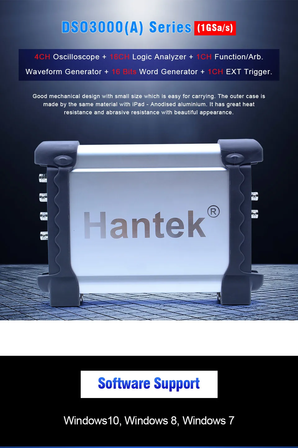 Hantek DSO3000A USB осциллографы 4CH 100-250Mhz 1GSa/s PC хранение генератор сигналов 16 каналов логический анализатор тестер формы волны
