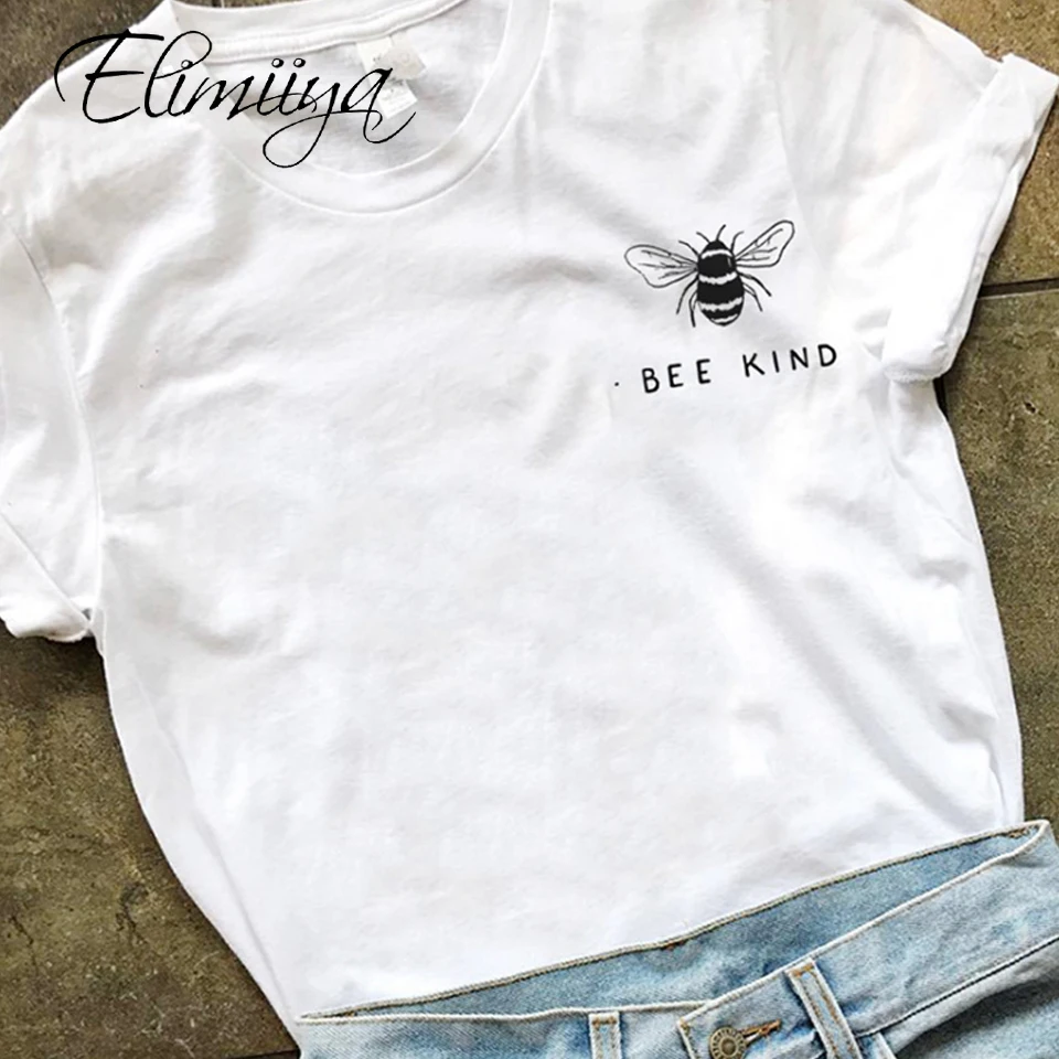 

Elimiiya Women's T shirt Bee Kind Print Oversized Loose Tshirt Higher Cotton Graphics Tshirts Tops Tees Female t-shirt Women
