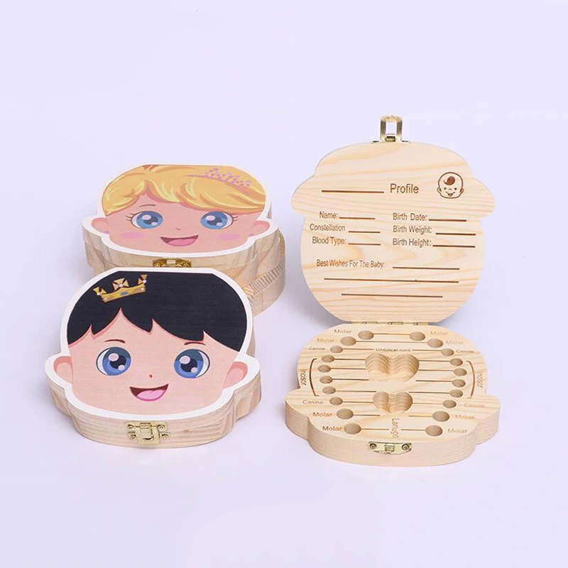 Caja de dientes organizadora de madera para beb&eacute;s, almacenaje de dientes, en espa&ntilde;ol, ingl&eacute;s y ruso, recuerdo de regalo para el cord&oacute;n umbilical-2