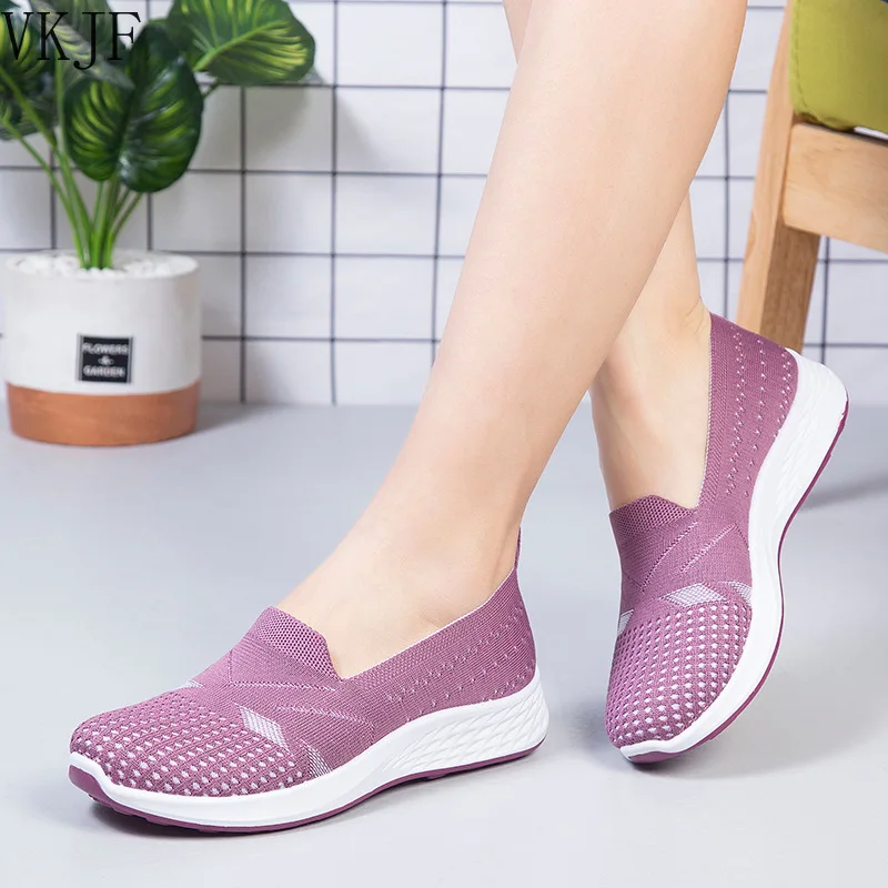 

Woman Shoes Knitted Flats Spring Trainers Breathable Solid Female Casual Shoes Shallow Outdoor Ladies Sneakers New Comfortable