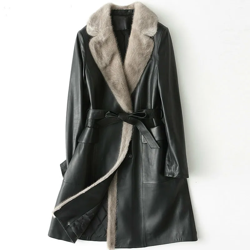 

2020 Geniune Leather Jacket Sheepskin Leather Mink Hair Collar Down Jackets Women Winter HQ18-YY1079B MF211