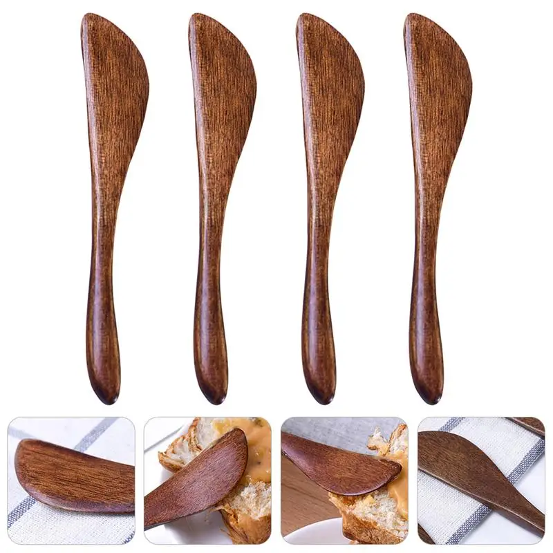 

4pcs Wooden Butter Knives Cheese Spreader Jam Knives Cheese Dessert Cutlery Cream Knifes Breakfast Toast Bread Knife Kichen Tool