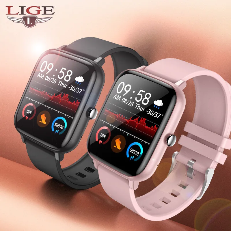 

LIGE New P6 ladies smart watch full screen touch bluetooth call IP67 waterproof heart rate monitoring sports watch for Xiaomi